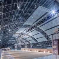 Innenansicht der Glashalle bei Nacht Innenansicht der Glashalle bei Nacht