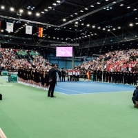Messehalle mit Tribünen Messehalle mit Tribünen