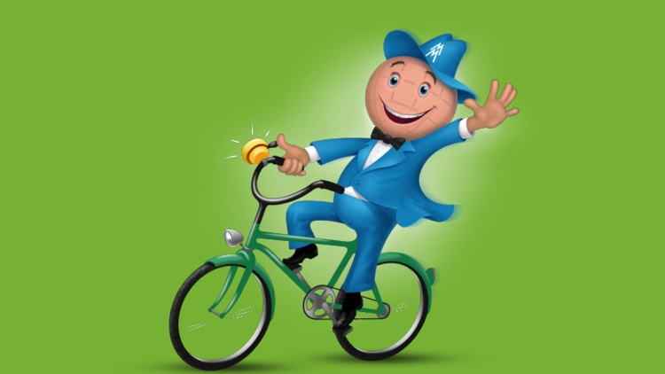 Leipziger Messemännchen auf dem Fahrrad