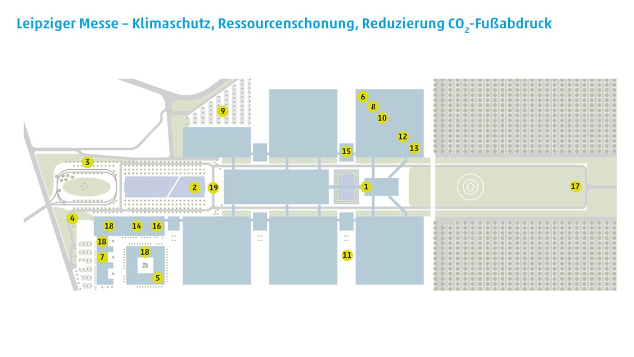 Leipziger Messe - Geländeplan zu Klimaschutz, Ressourcenschonung, Reduzierung CO2-Fußabdruck