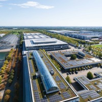 Administration building with green roof top and photovoltaic system 
